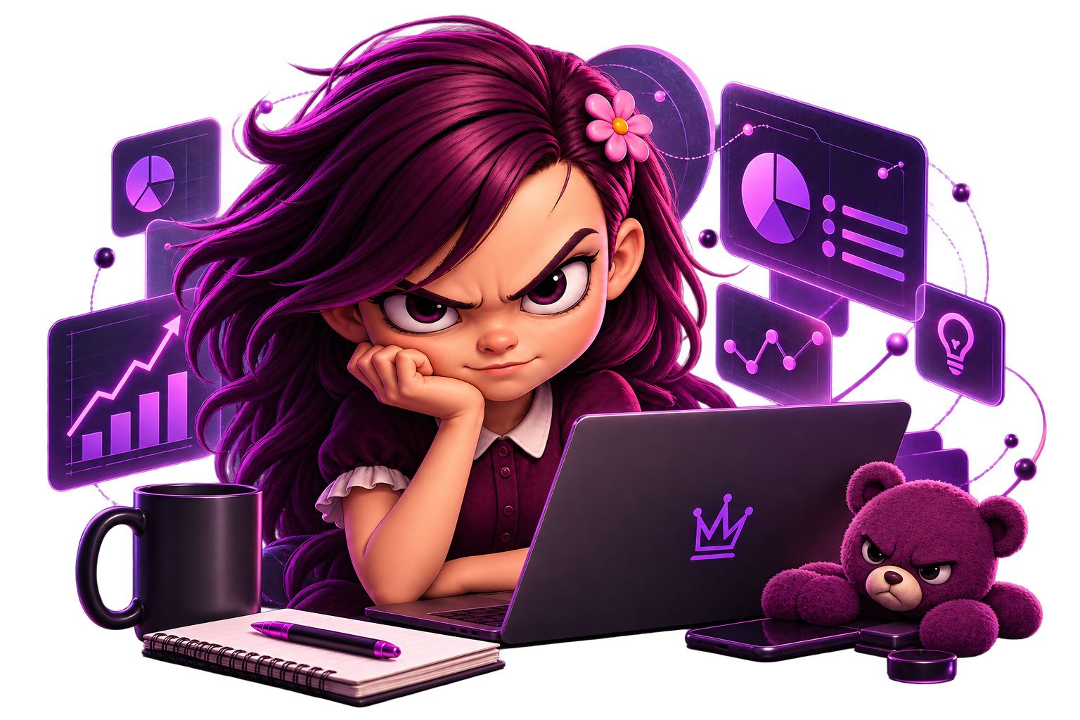 Guria Nervosa analisando dados e gráficos no notebook